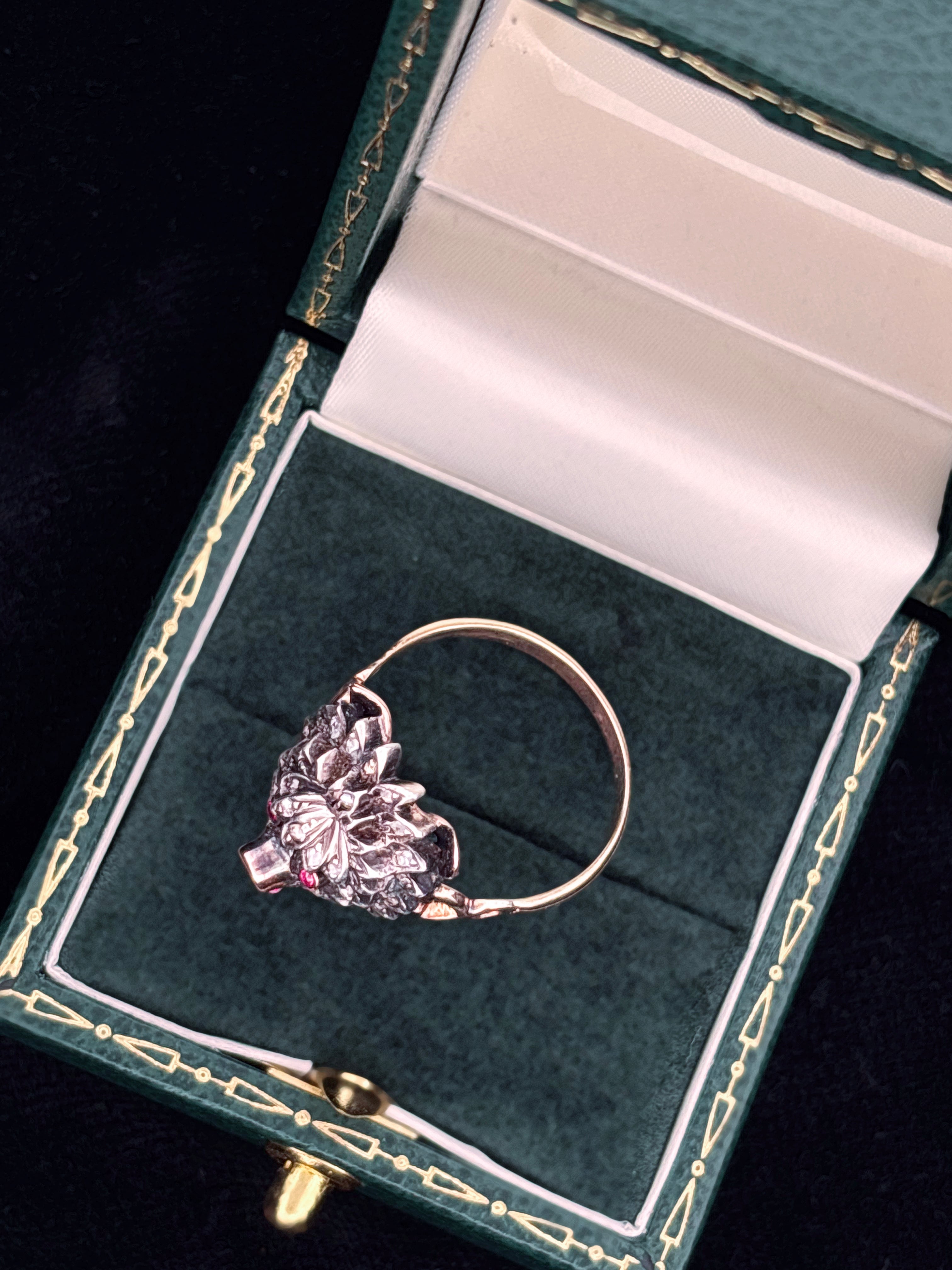 Victorian Conversion Diamond and Ruby Dog Ring