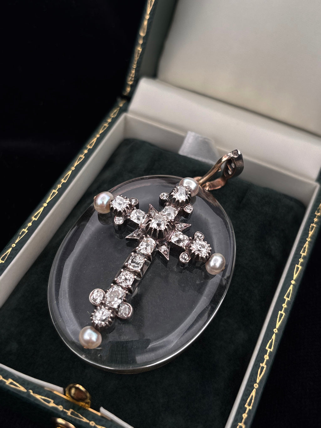 Victorian Antique Rock Crystal & Diamond Cross