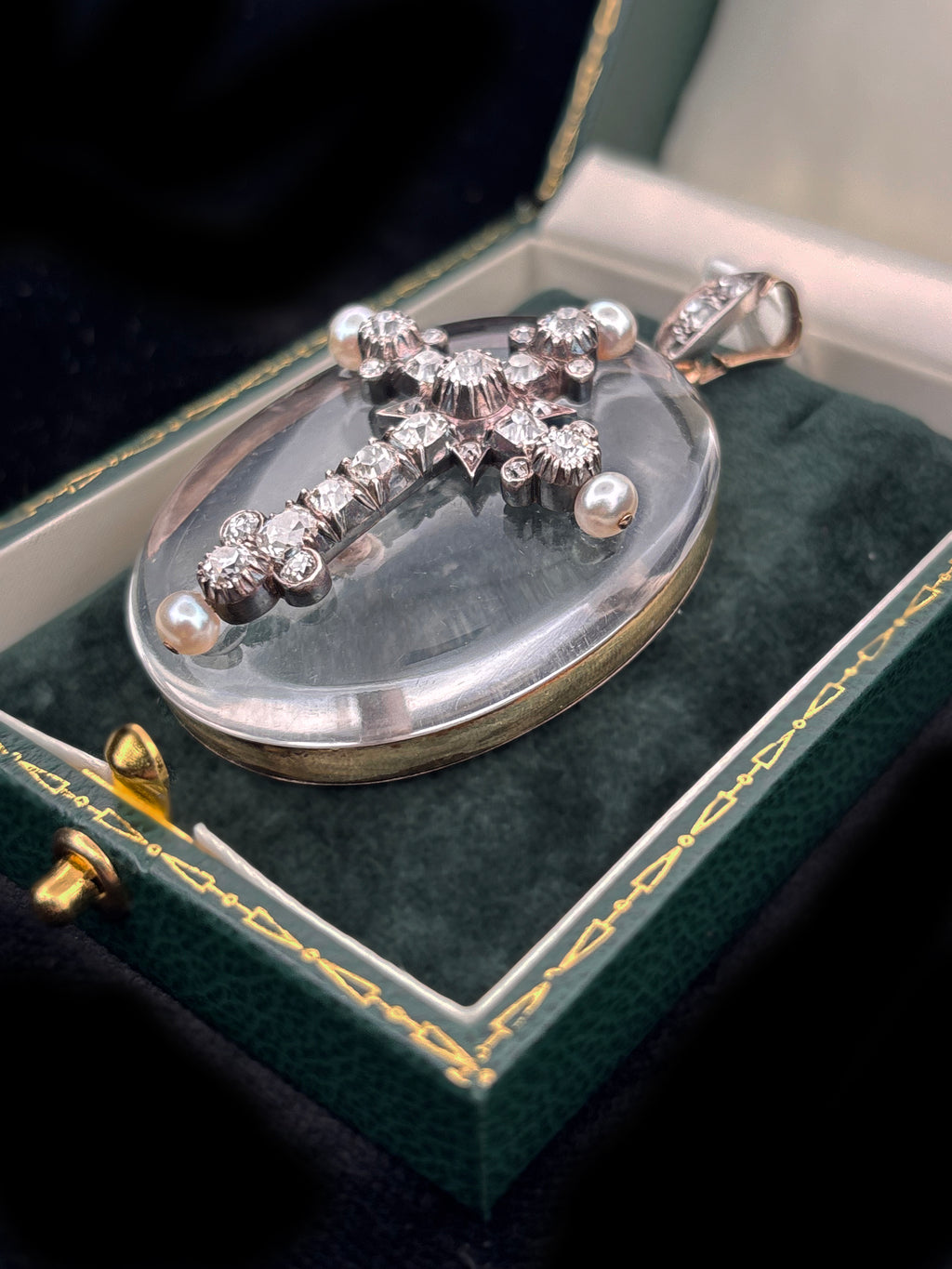 Victorian Antique Rock Crystal & Diamond Cross