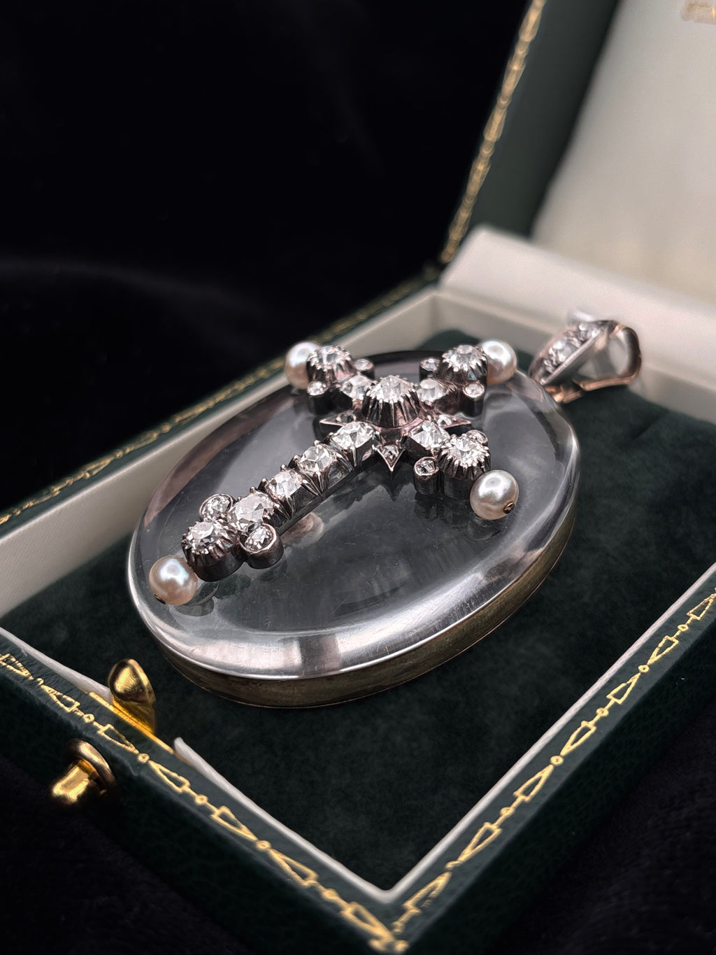 Victorian Antique Rock Crystal & Diamond Cross