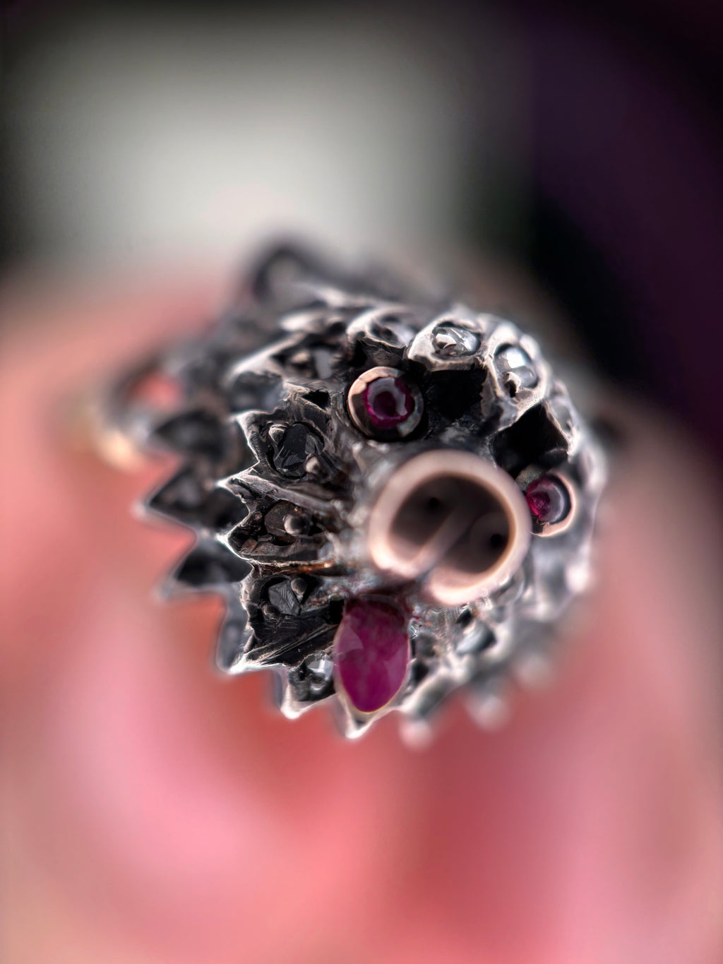 Victorian Conversion Diamond and Ruby Dog Ring
