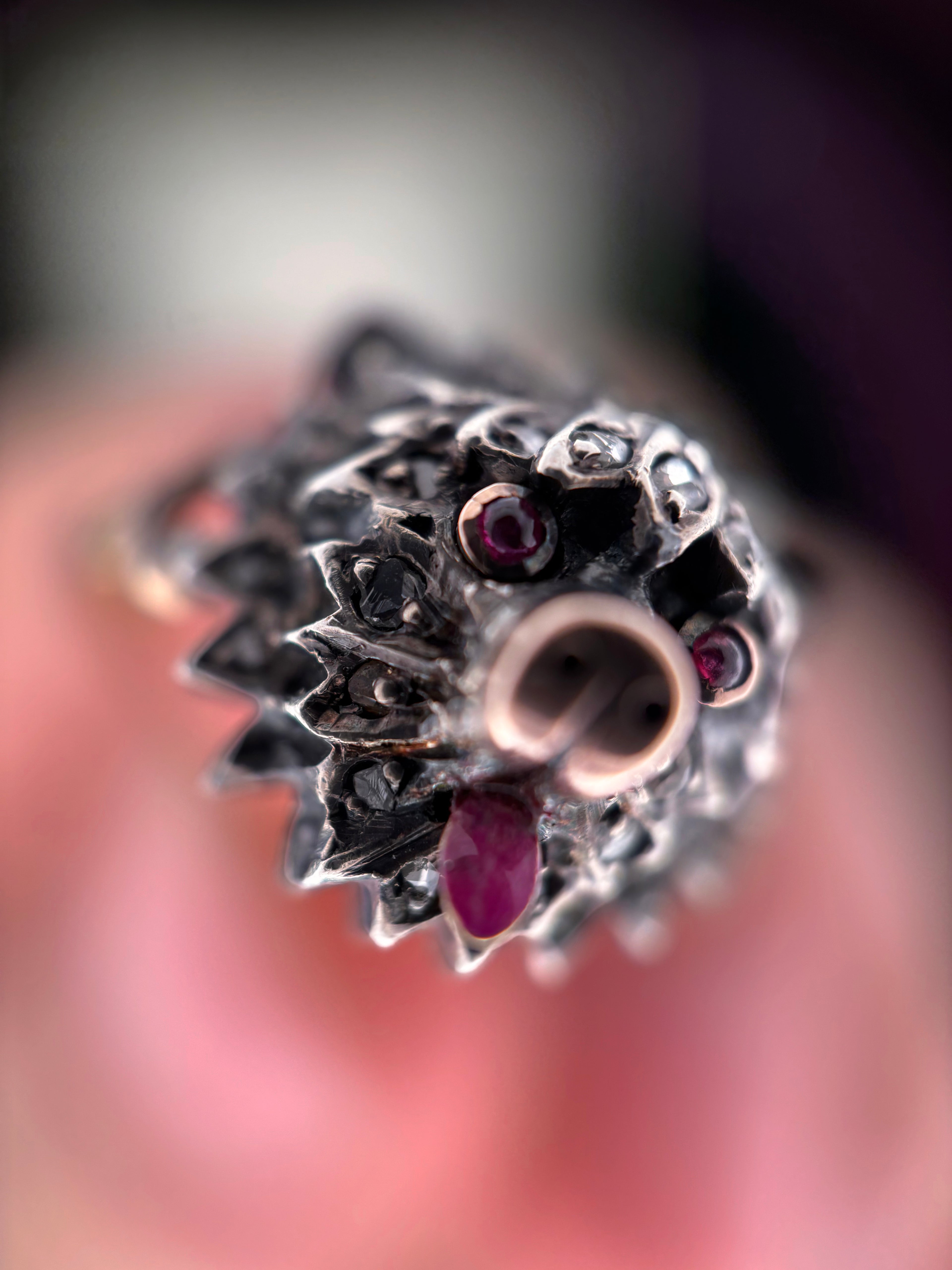 Victorian Conversion Diamond and Ruby Dog Ring