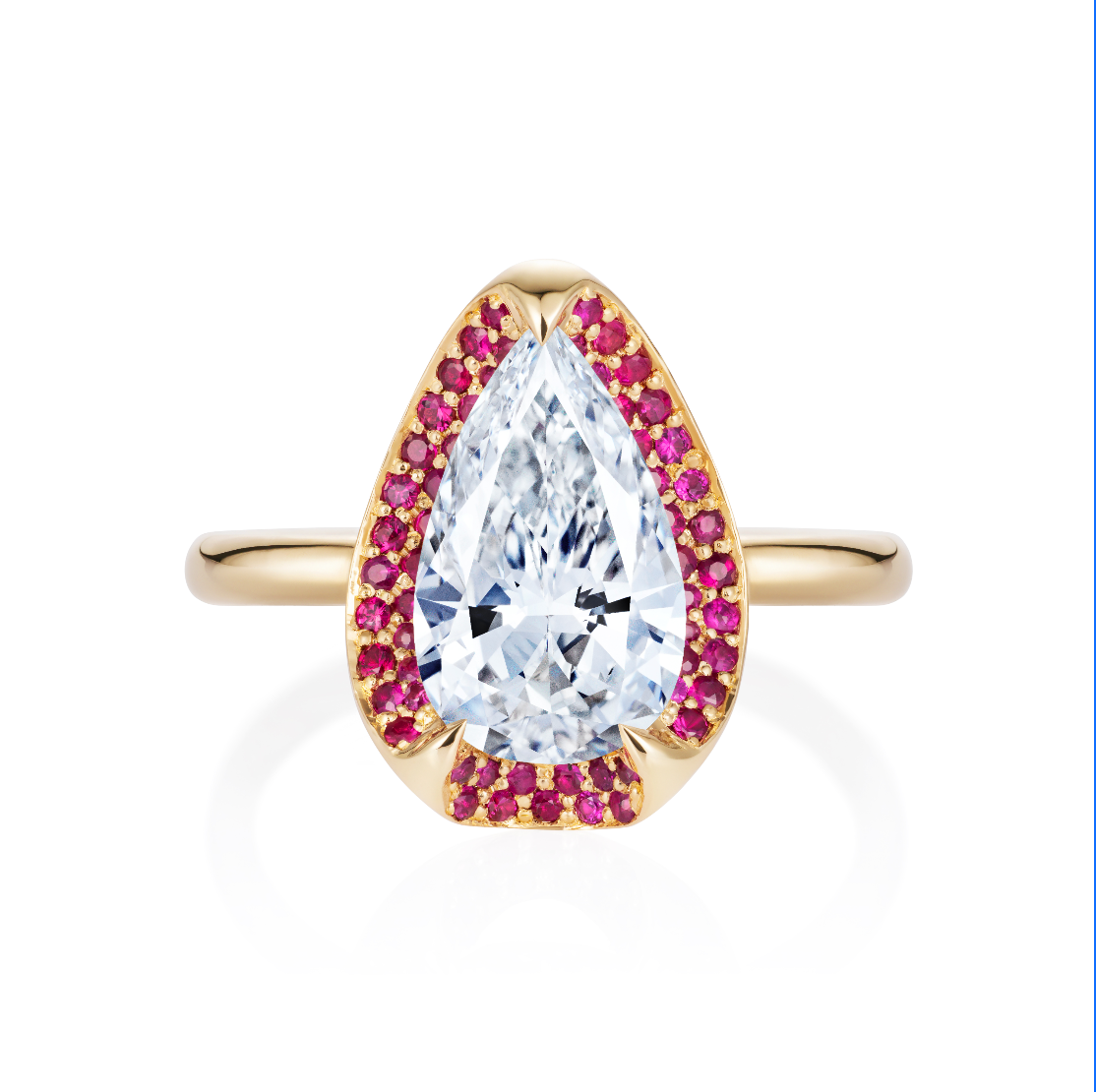 Pear Shape Ruby & Diamond Pliers Engagement Ring