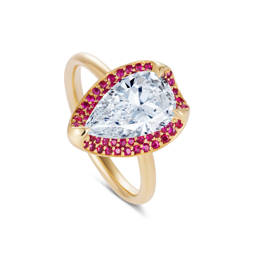 Pear Shape Ruby & Diamond Pliers Engagement Ring