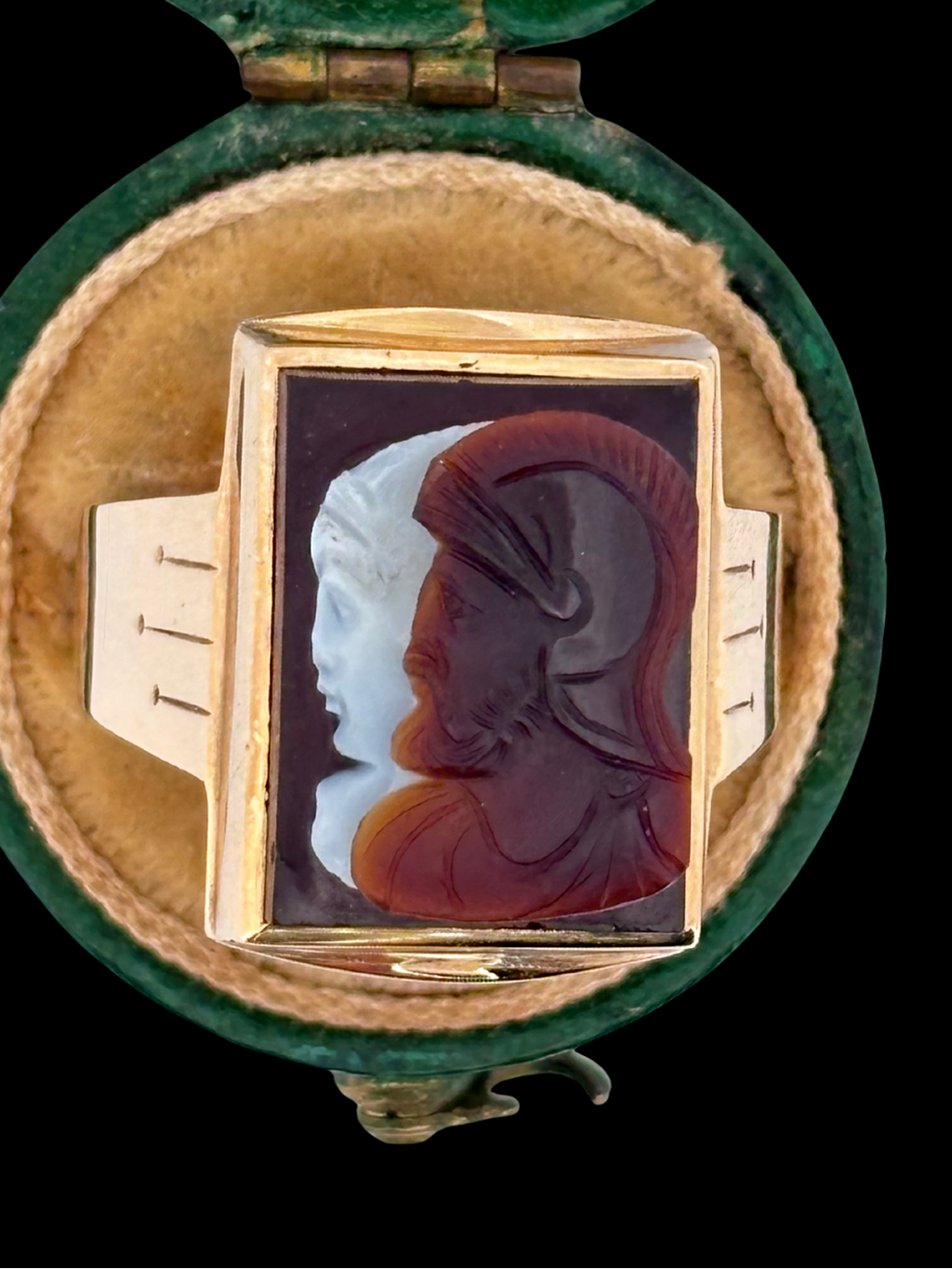 Hadrian and Antinous Vintage Banded Agate Cameo Ring