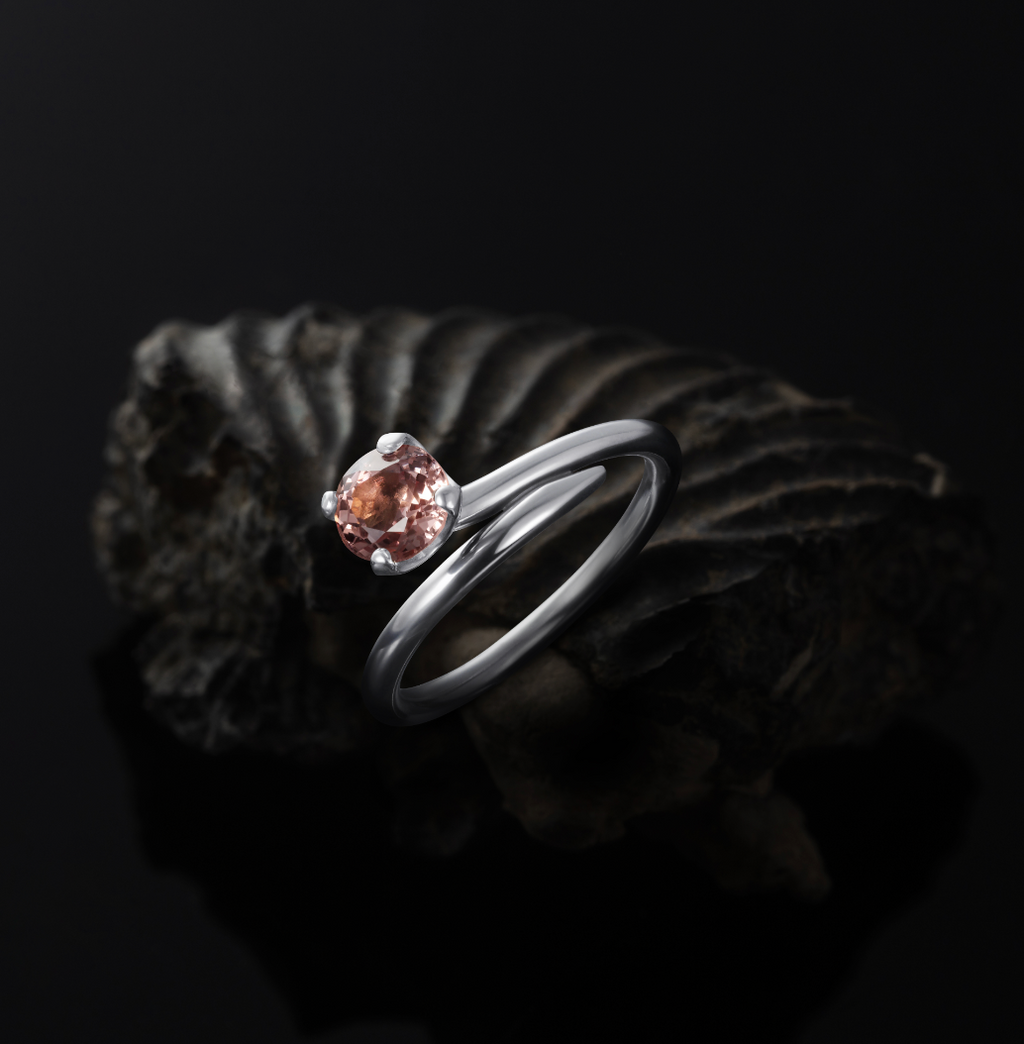 Round Peach Spinel Engagement Ring