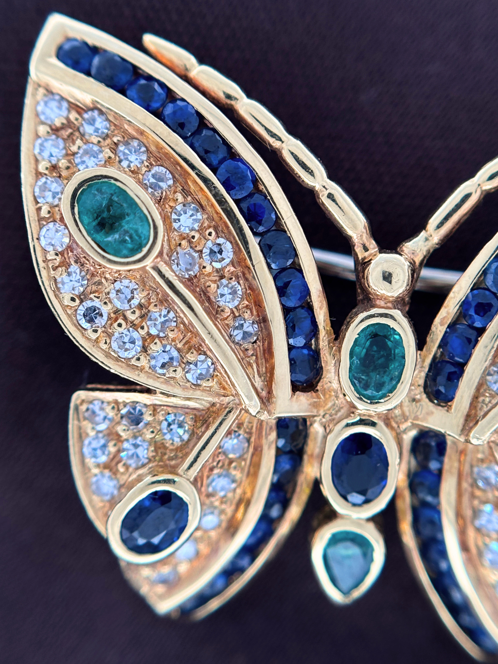 Butterfly Brooch Diamond, Sapphire and Emerald 18ct Gold