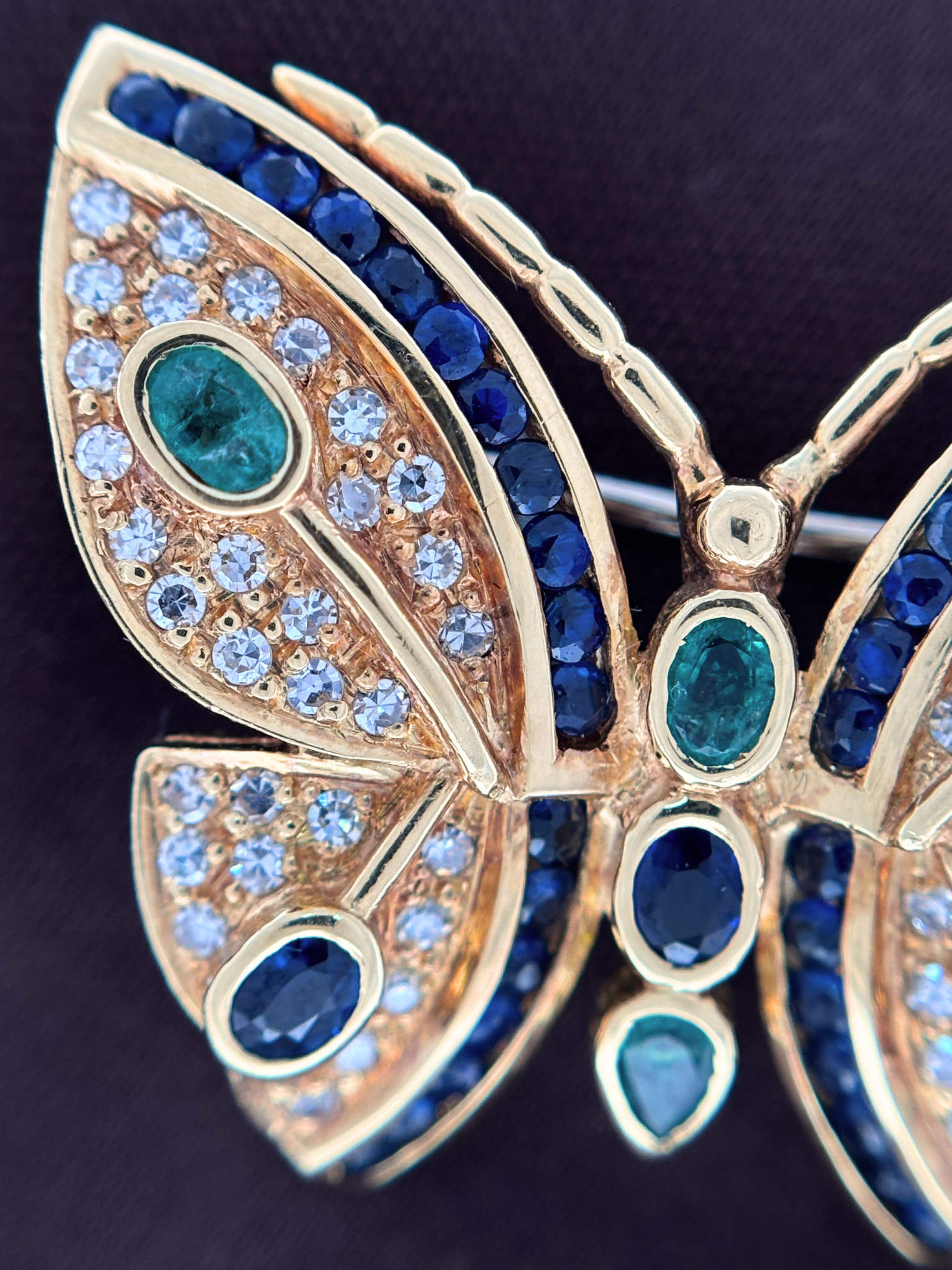 Butterfly Brooch Diamond, Sapphire and Emerald 18ct Gold