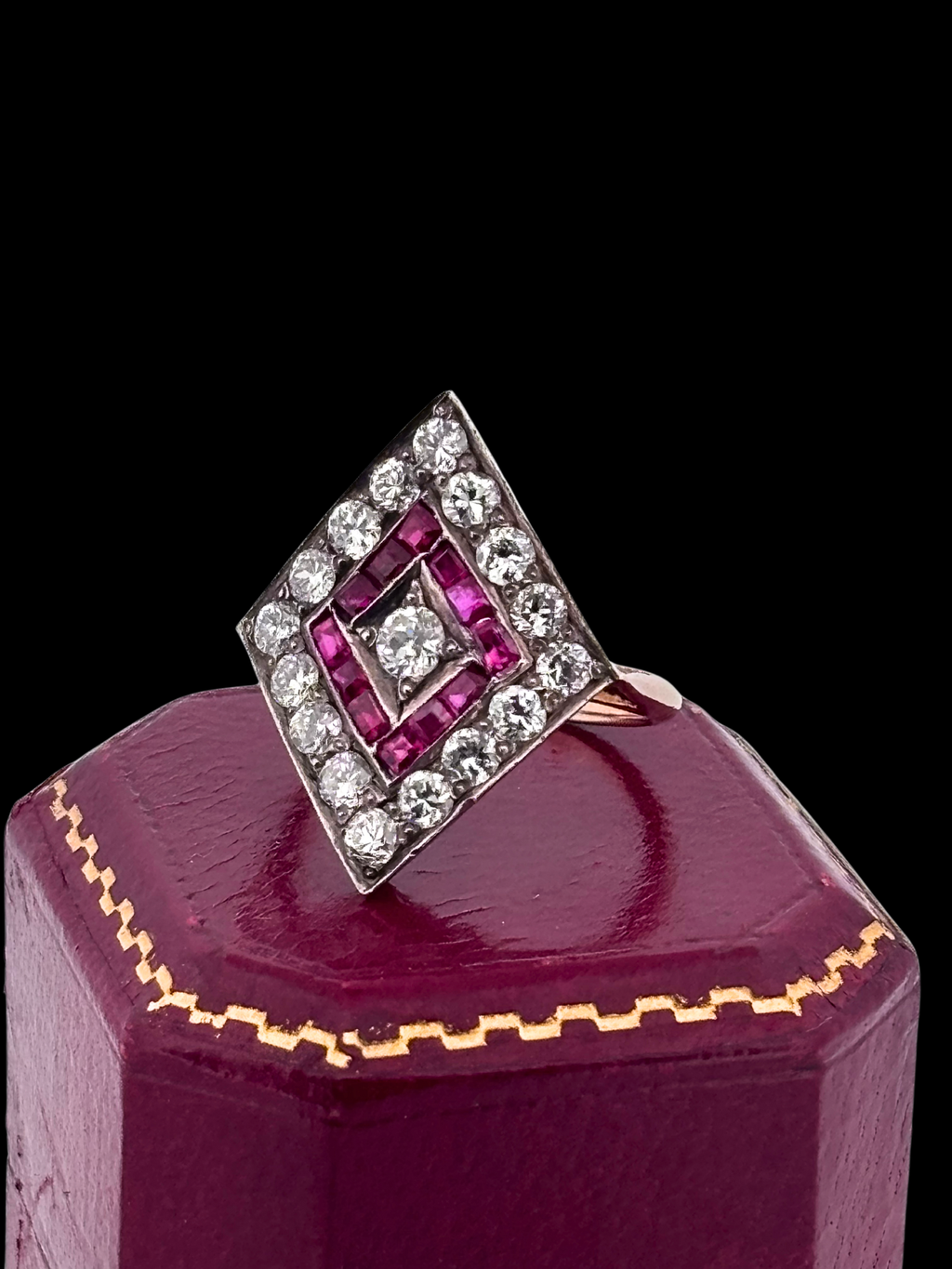 Kite Ruby and Diamond Cluster Ring