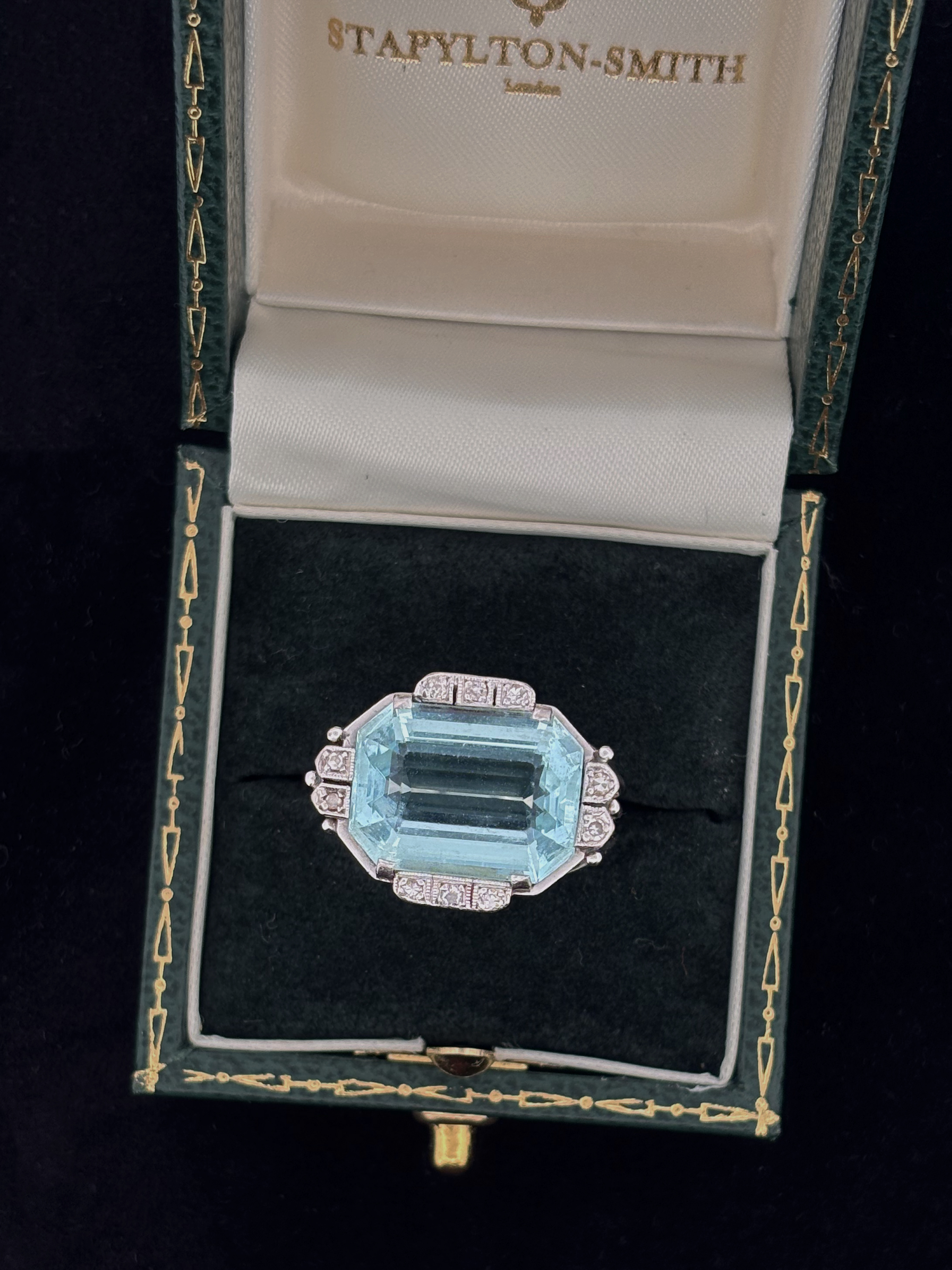 RARE East-West Vintage Aquamarine and Diamond Ring