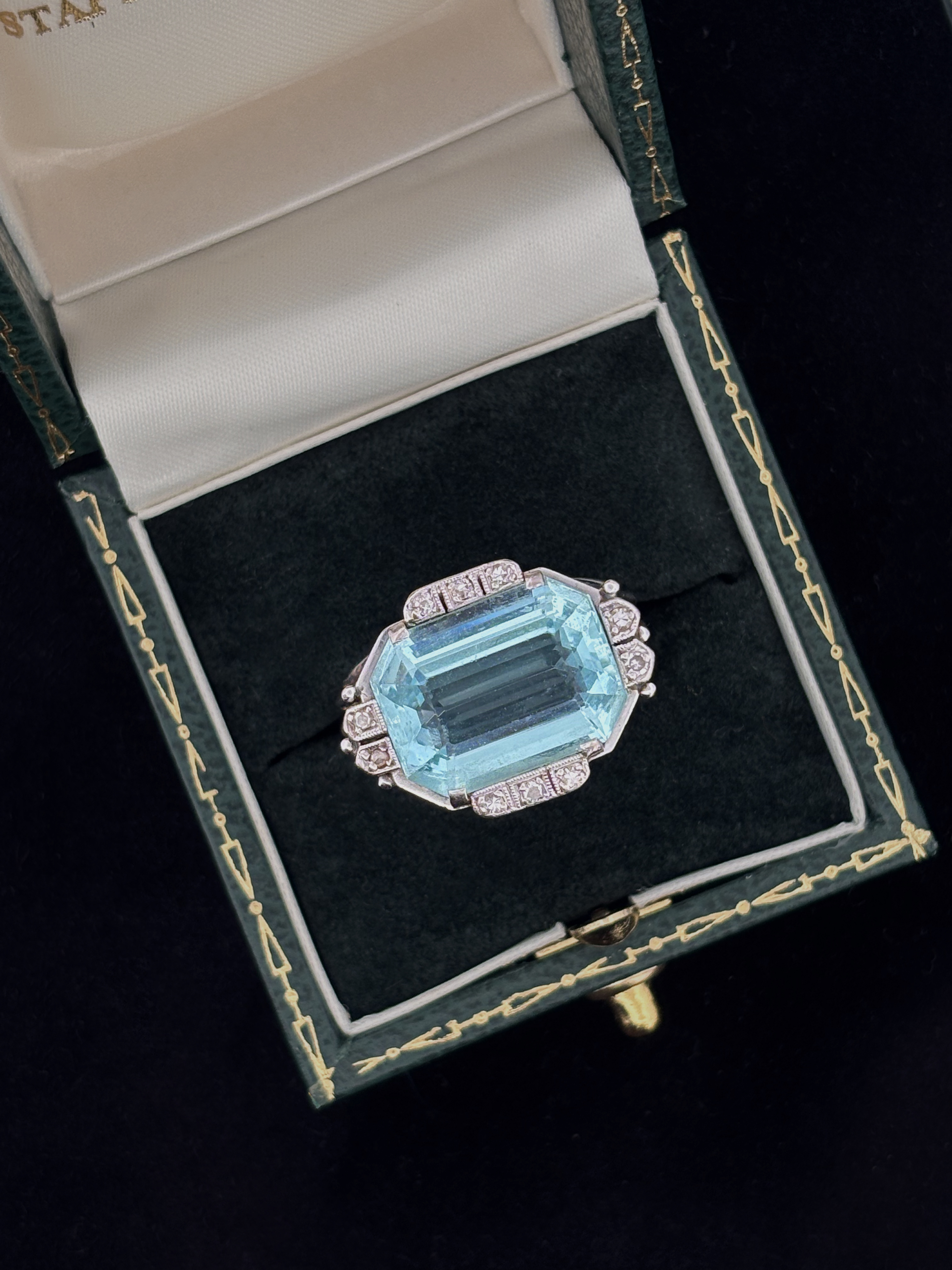 RARE East-West Vintage Aquamarine and Diamond Ring