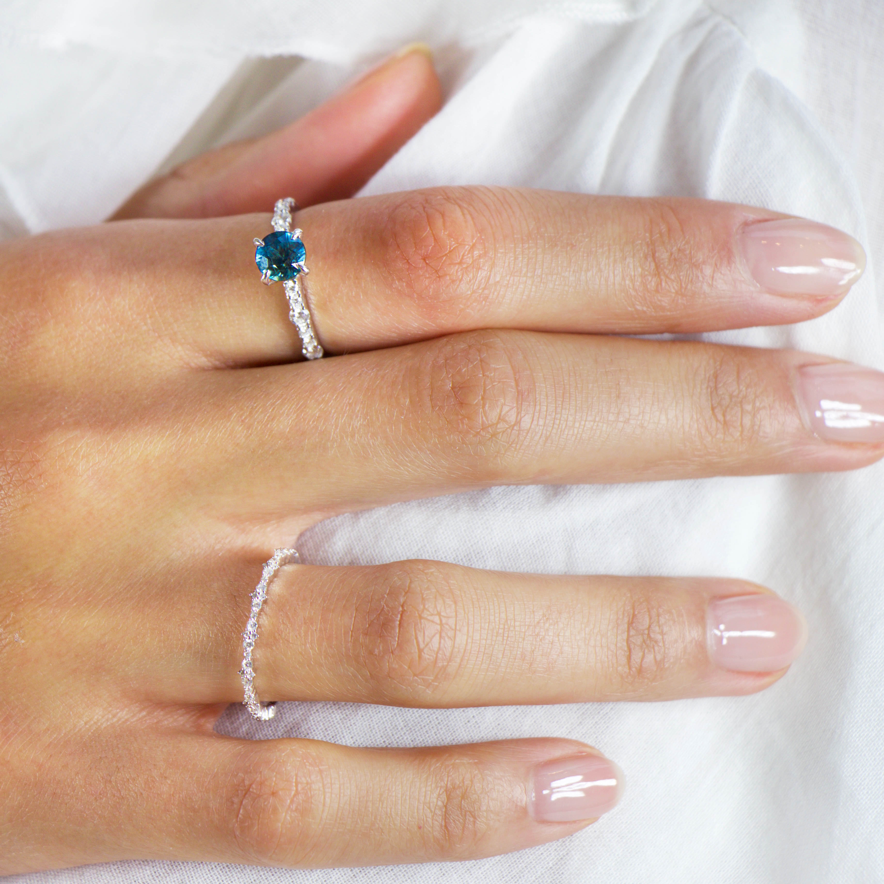 Round Diamond & Sapphire Engagement Ring image 3