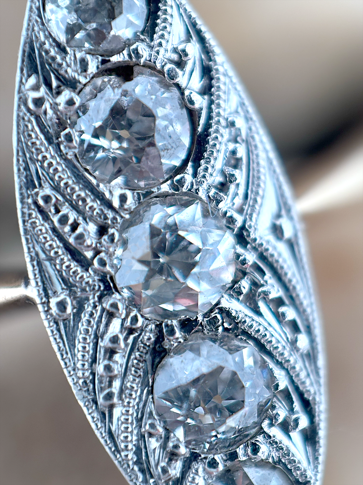 Antique Small Navette Diamond Ring