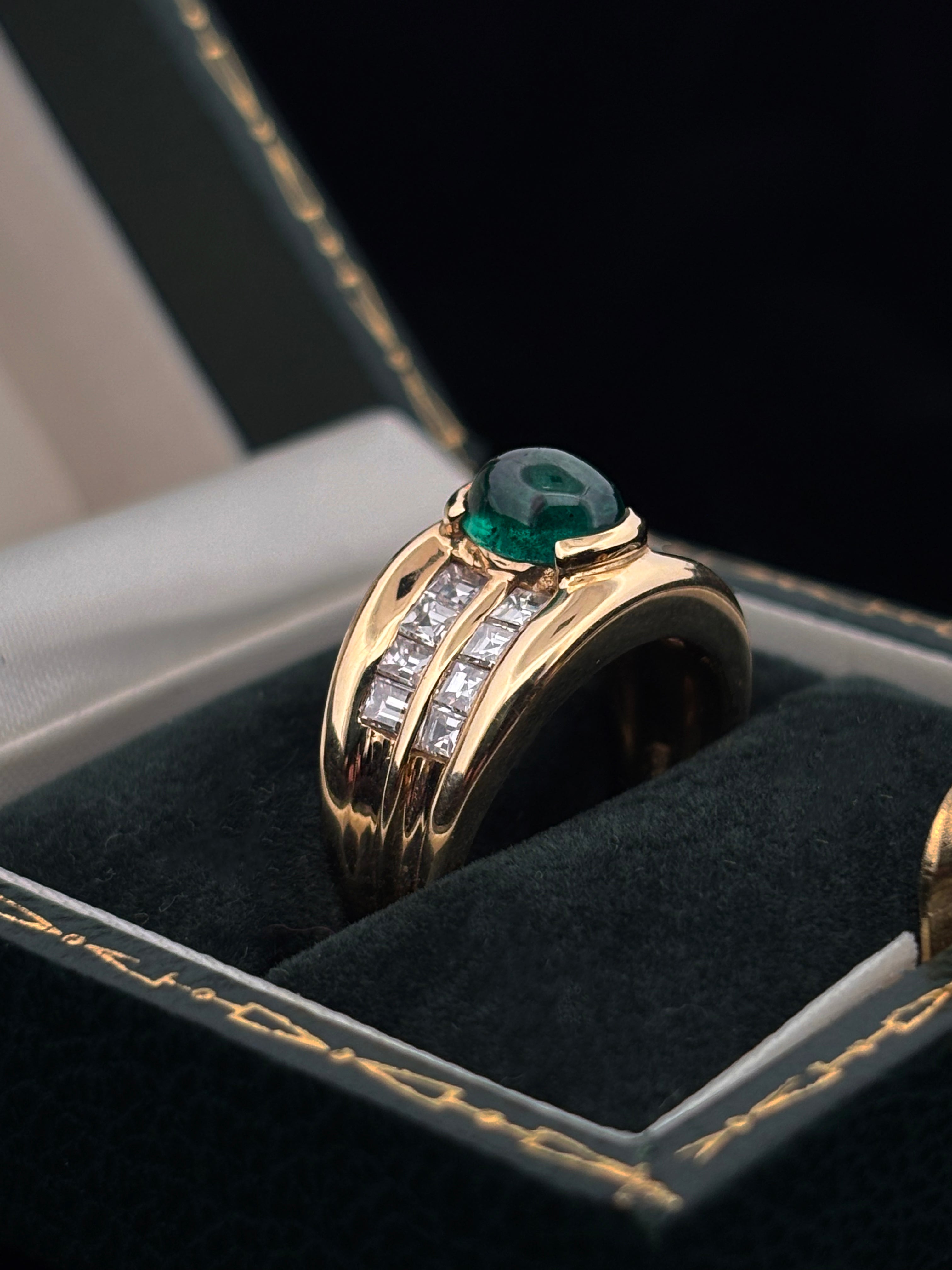 1.09ct Cabochon Emerald and Diamond Band Ring