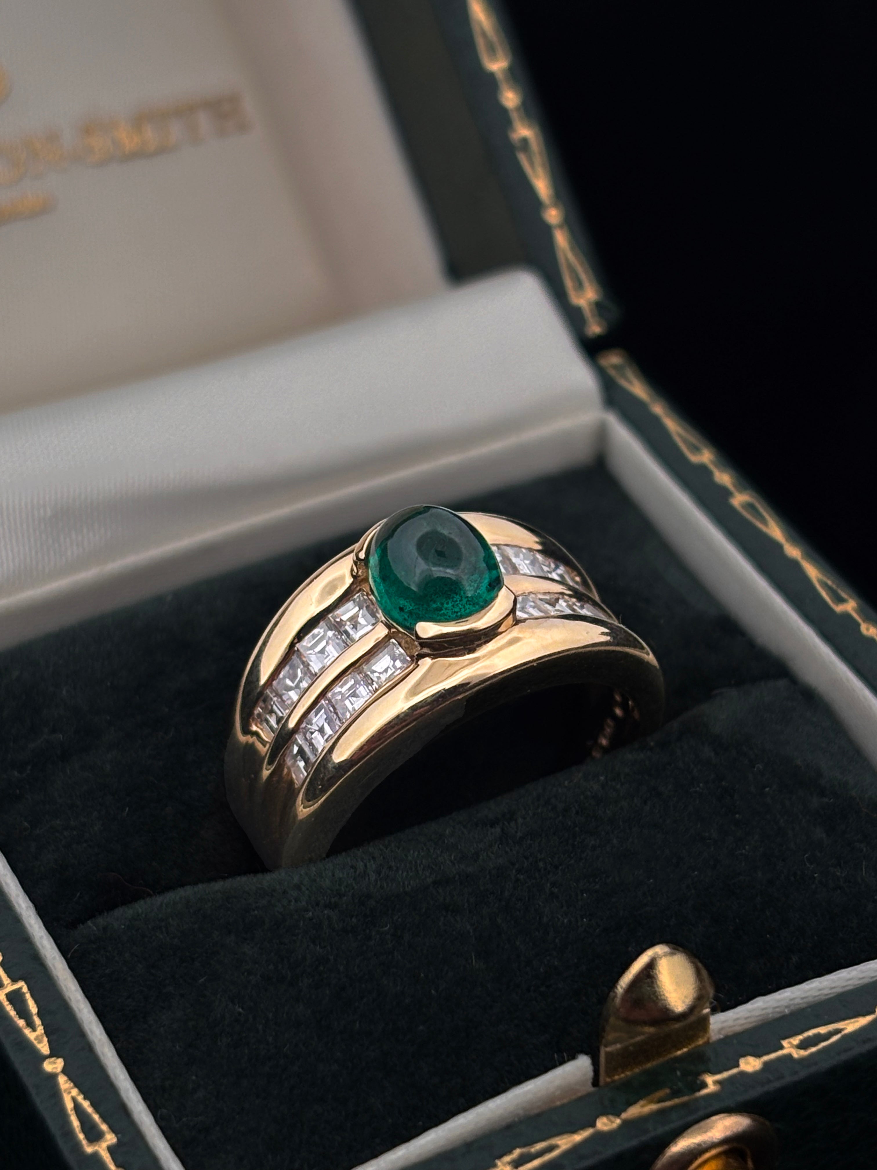 1.09ct Cabochon Emerald and Diamond Band Ring