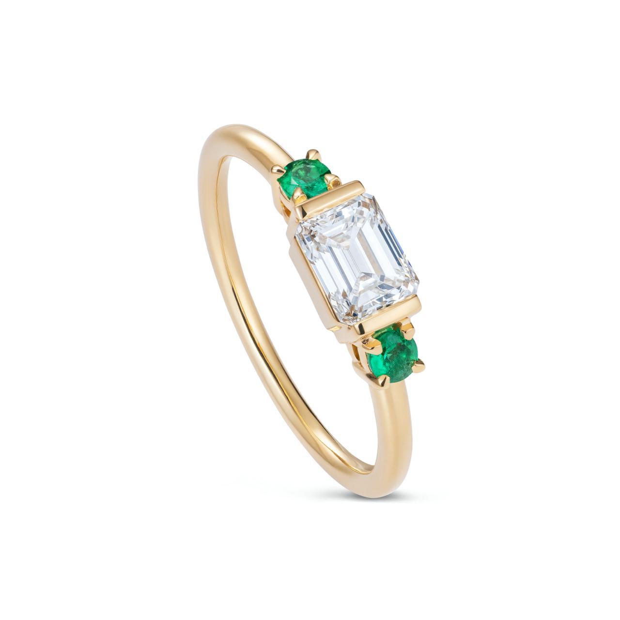 East-West Emerald Diamond & Emerald Ring image 0