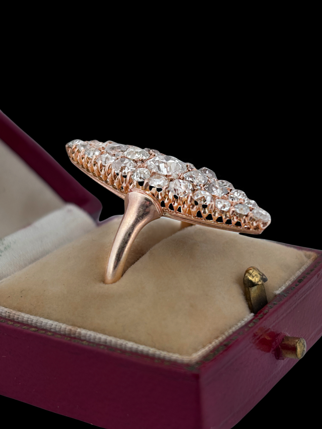 Cocktail Antique Old Cut Diamonds Navette Ring