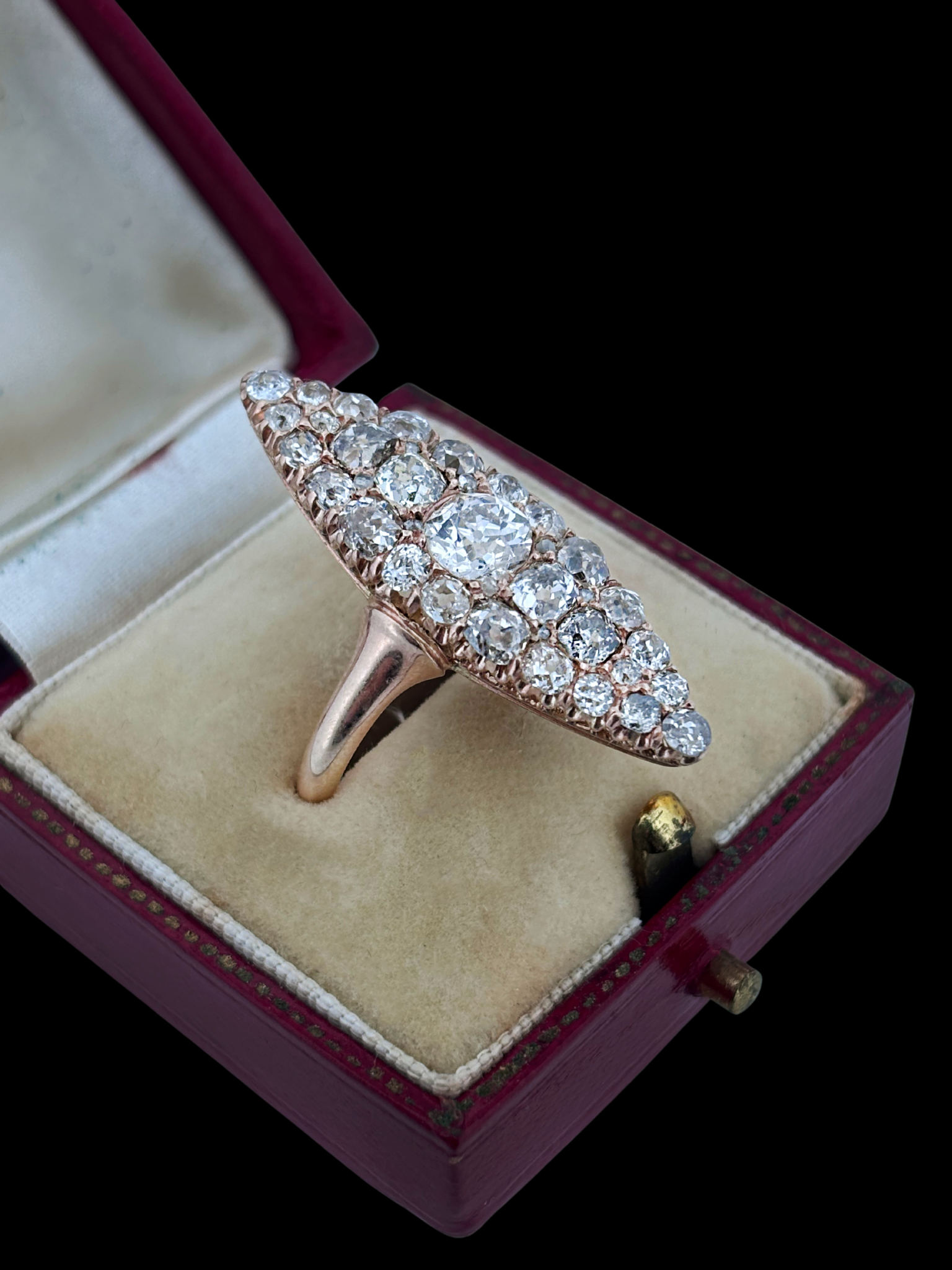 Cocktail Antique Old Cut Diamonds Navette Ring