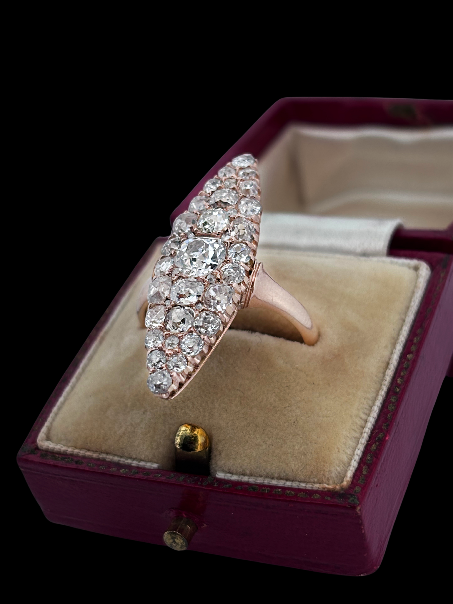 Cocktail Antique Old Cut Diamonds Navette Ring