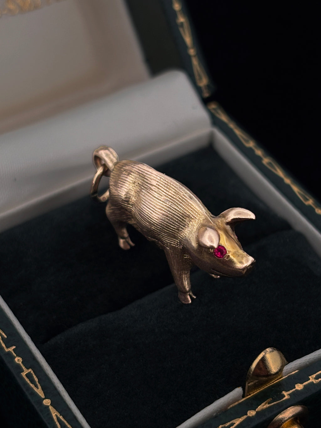 Gold Pig Charm 9ct with Ruby Eyes