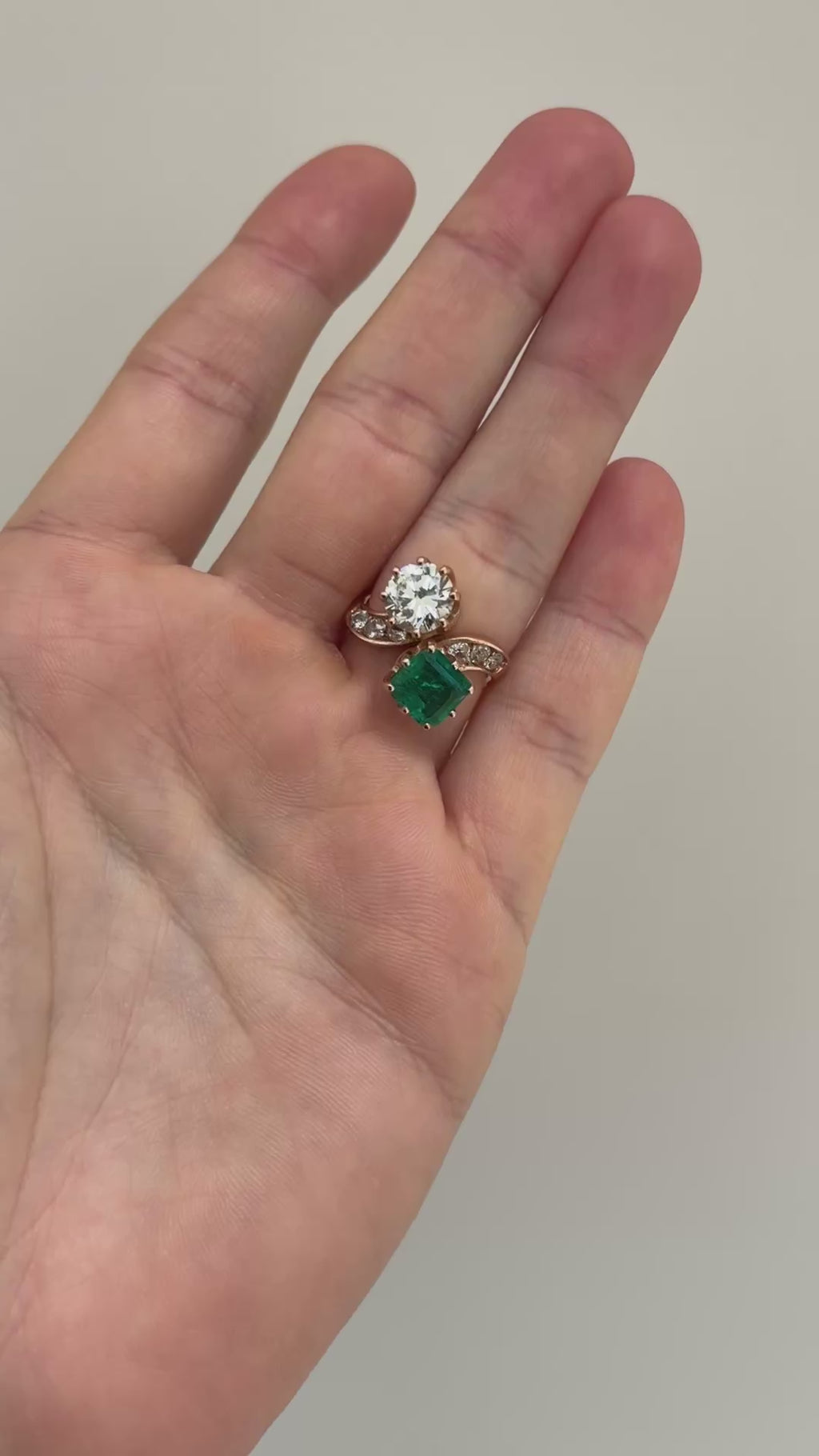 Toi et Moi Diamond and Emerald Ring 18ct Rose Gold