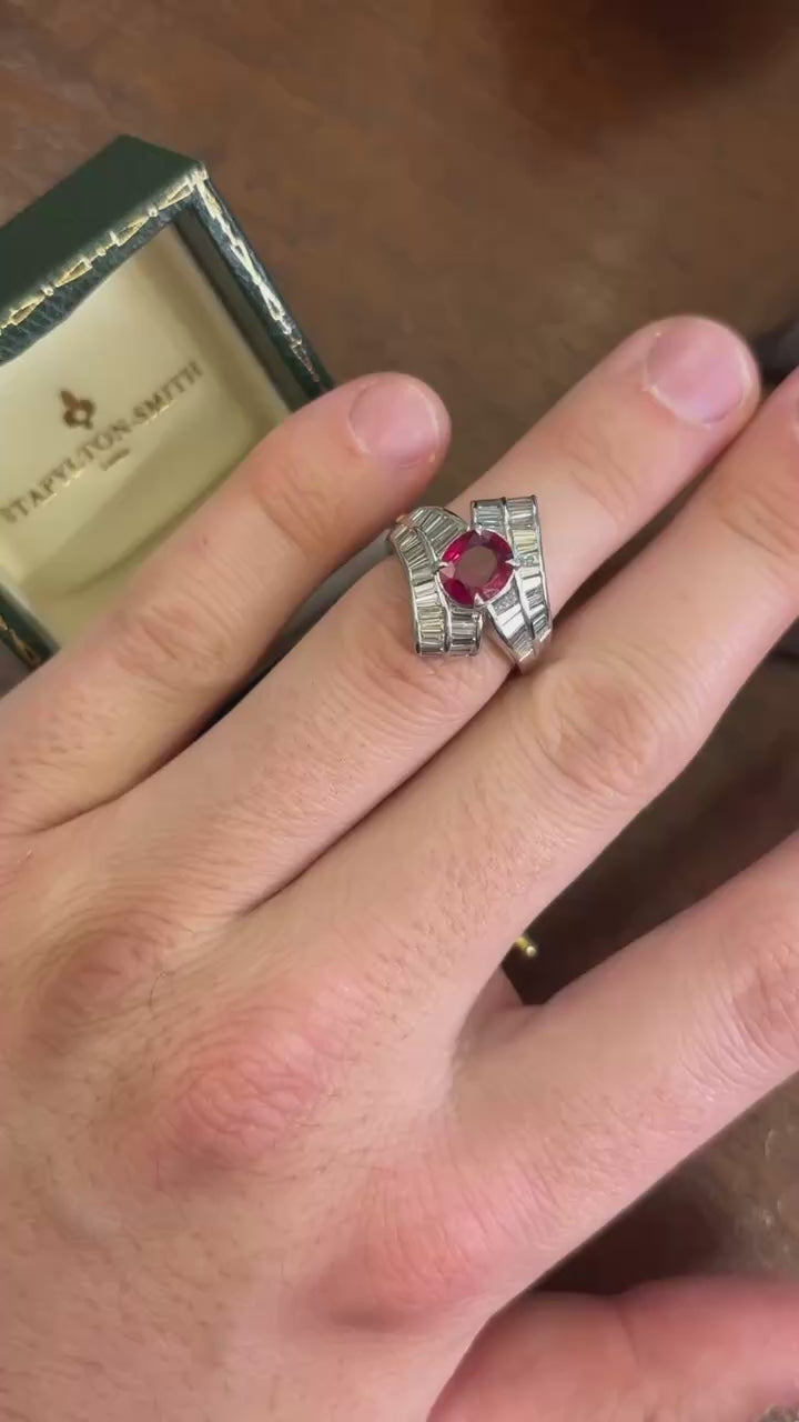 Platinum Ruby and Diamond Baguette Ring