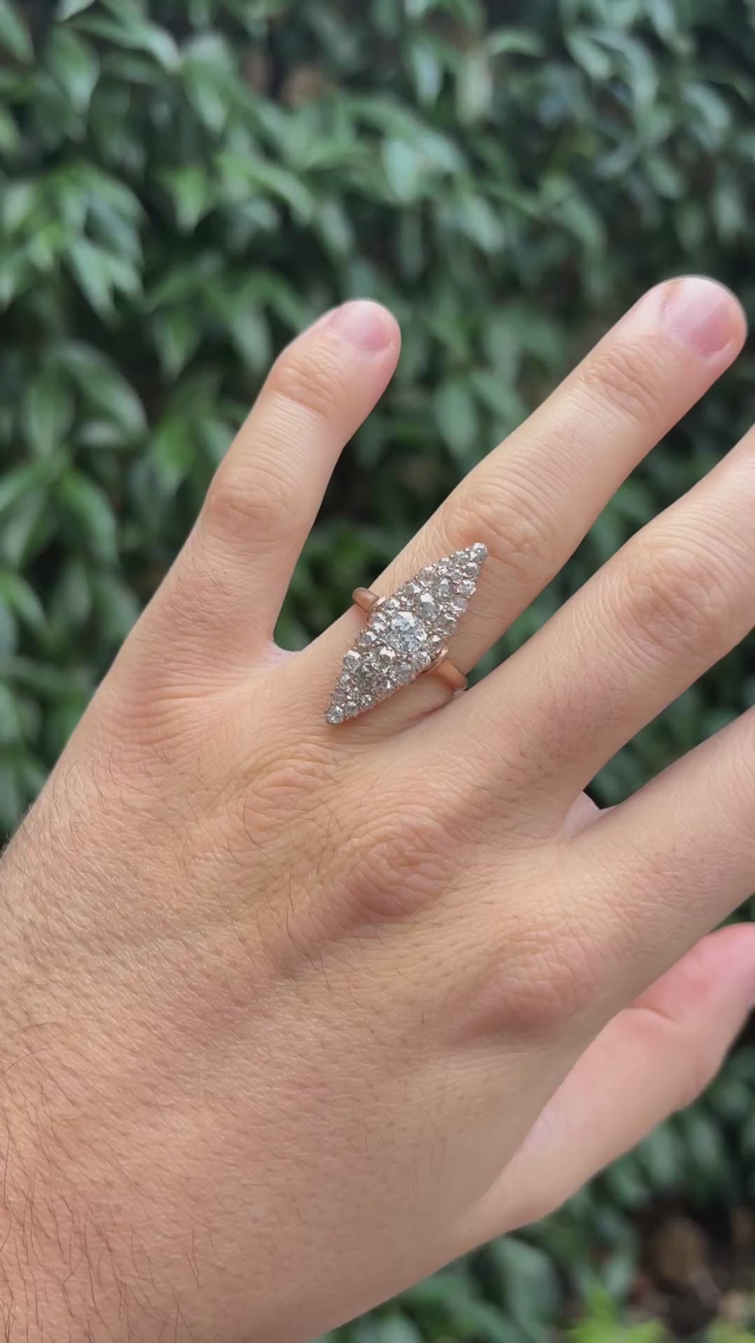 Cocktail Antique Old Cut Diamonds Navette Ring