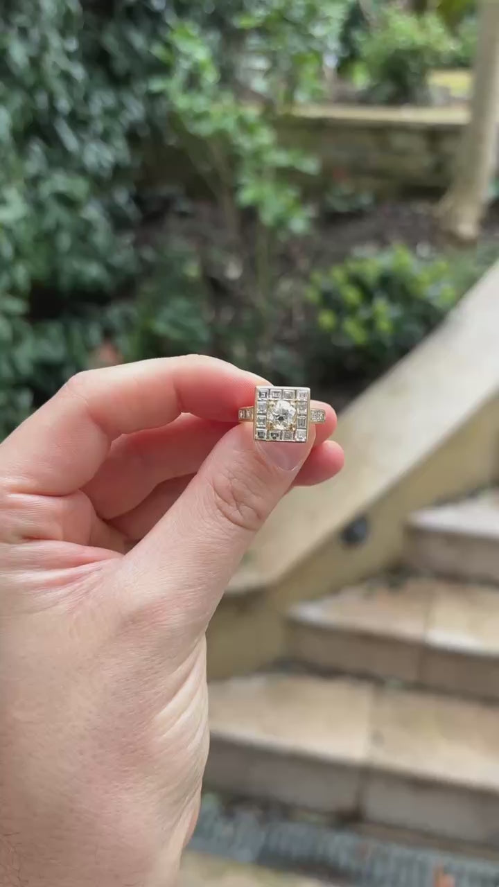 Vintage 1.20ct Old European Diamond Square Halo Ring