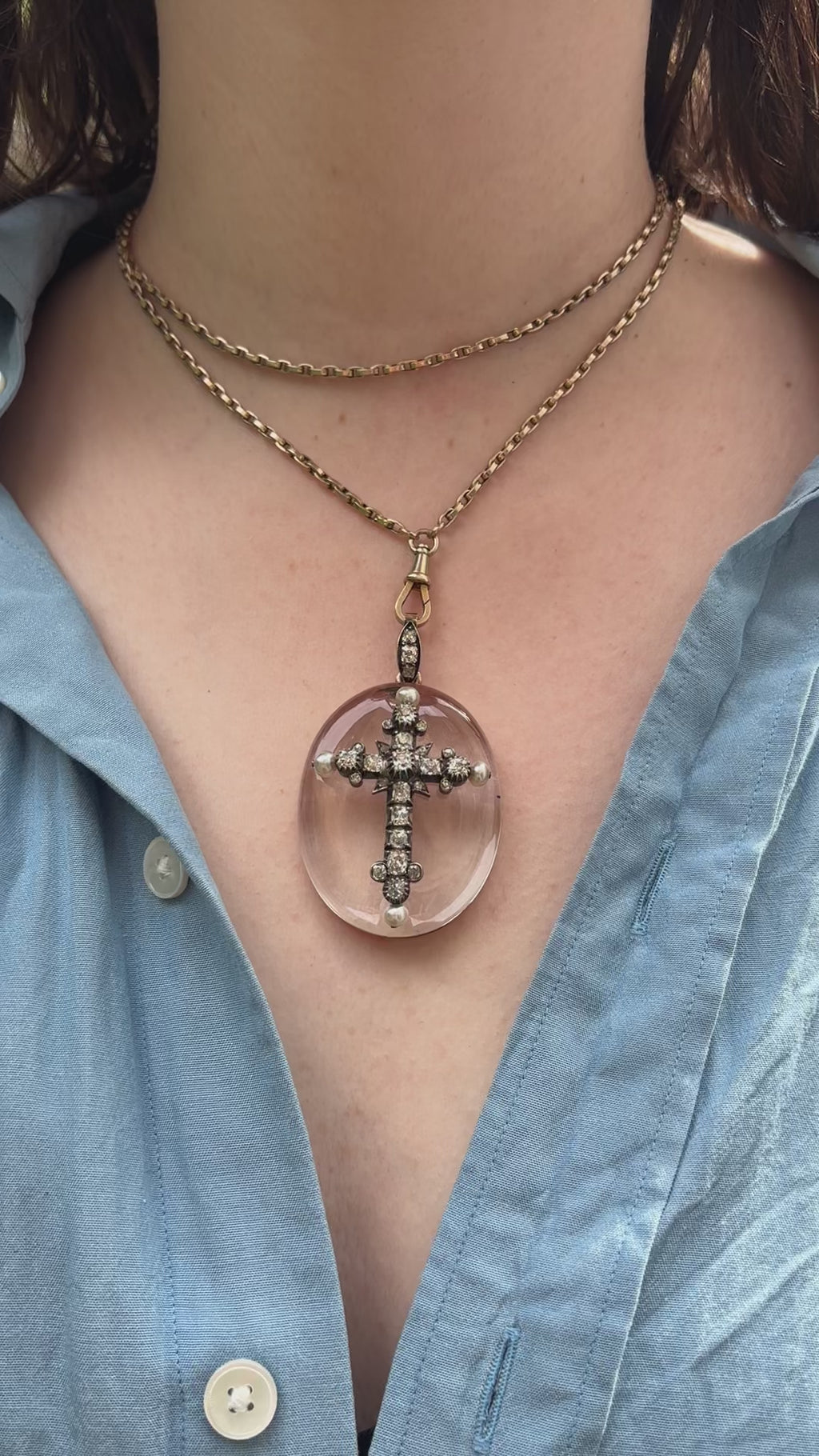 Victorian Antique Rock Crystal & Diamond Cross