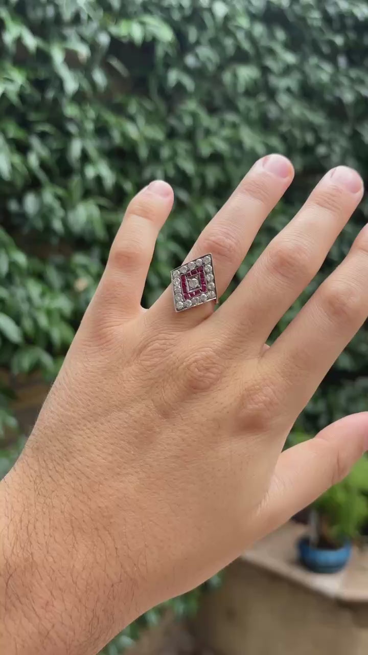 Kite Ruby and Diamond Cluster Ring