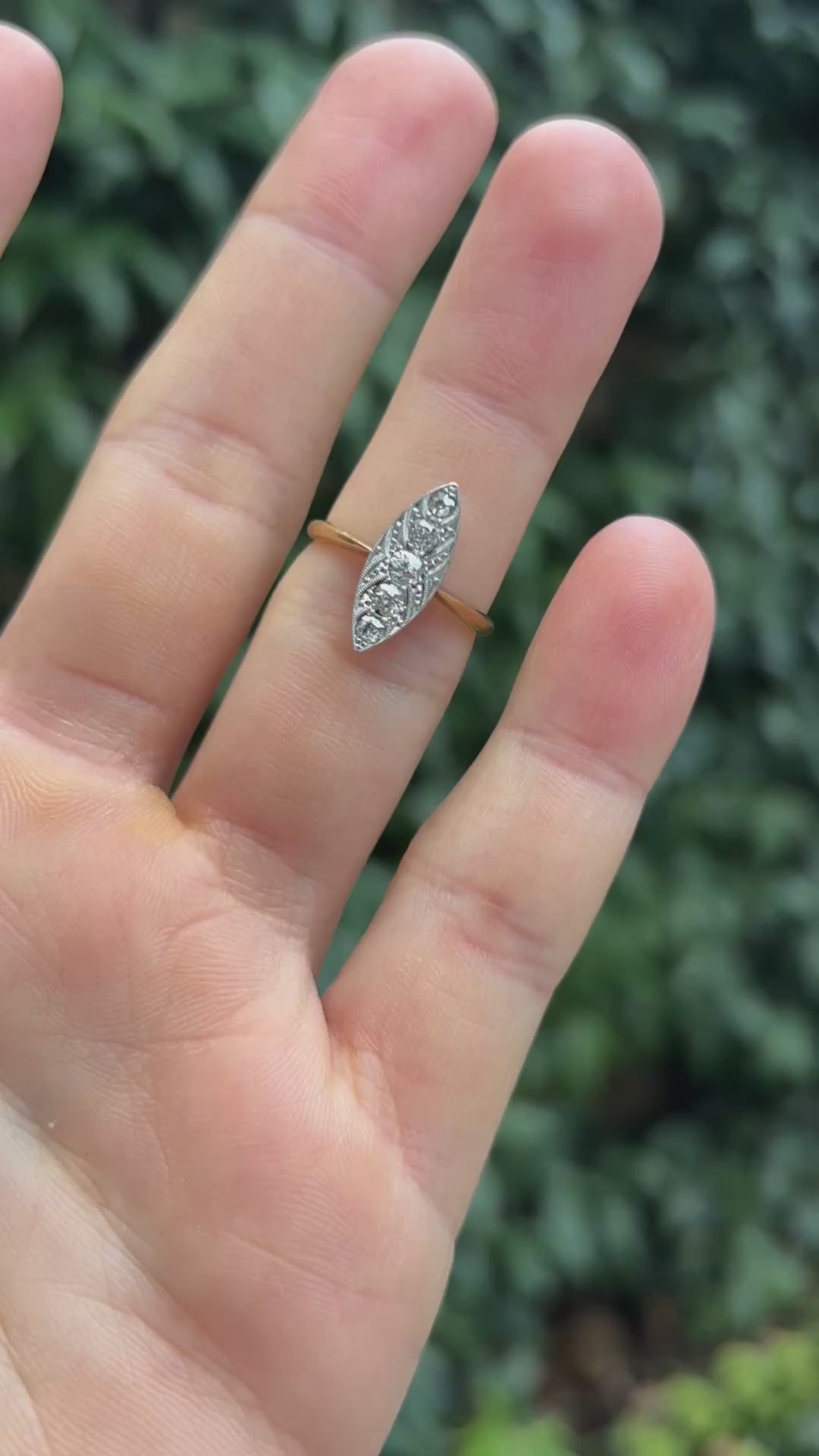 Antique Small Navette Diamond Ring