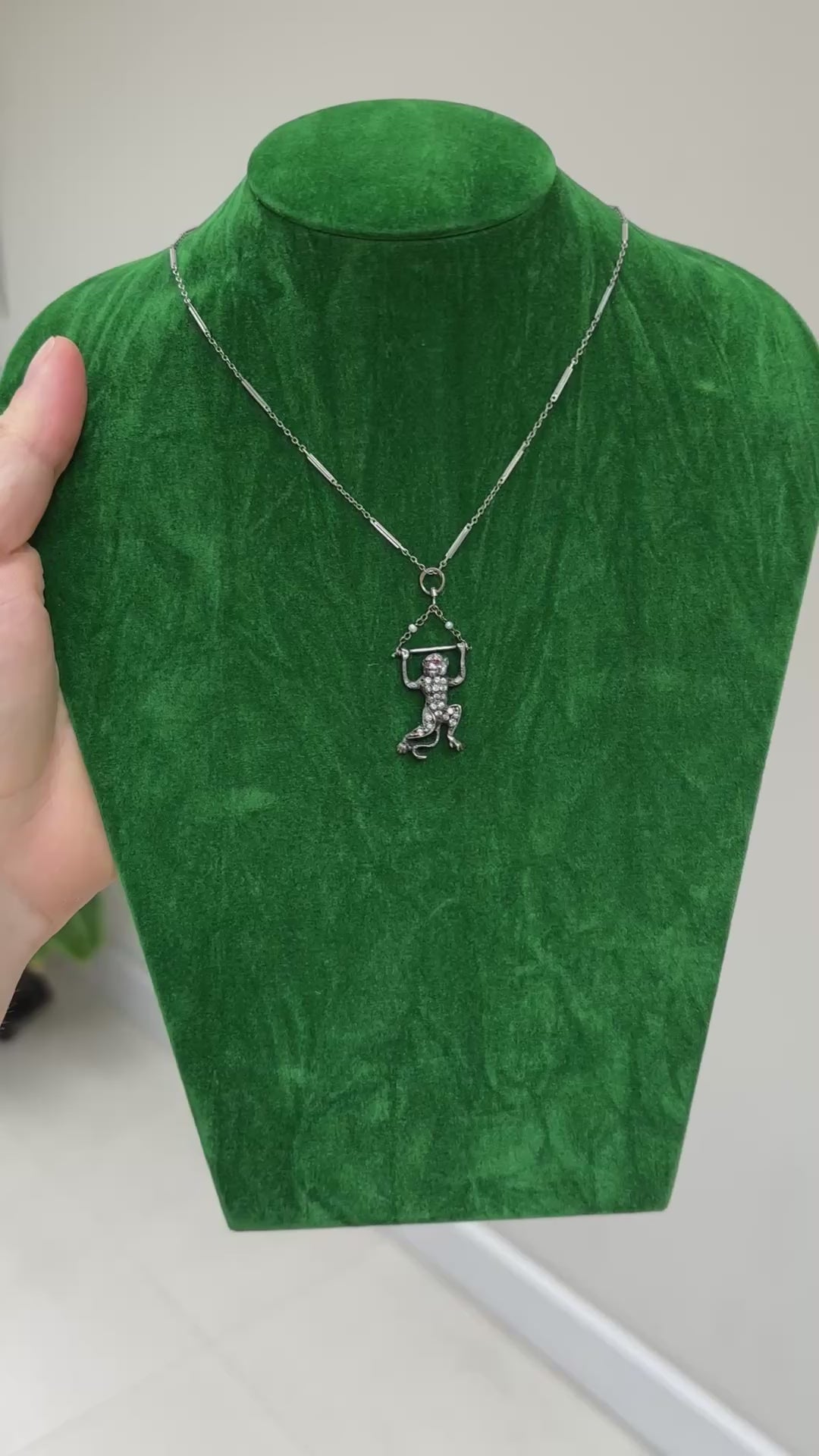 Antique Diamond and Ruby Monkey Pendant with chain