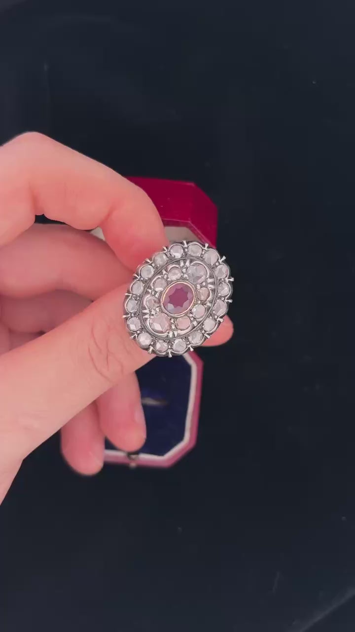 Victorian Burmese Ruby & Diamond Cluster Ring