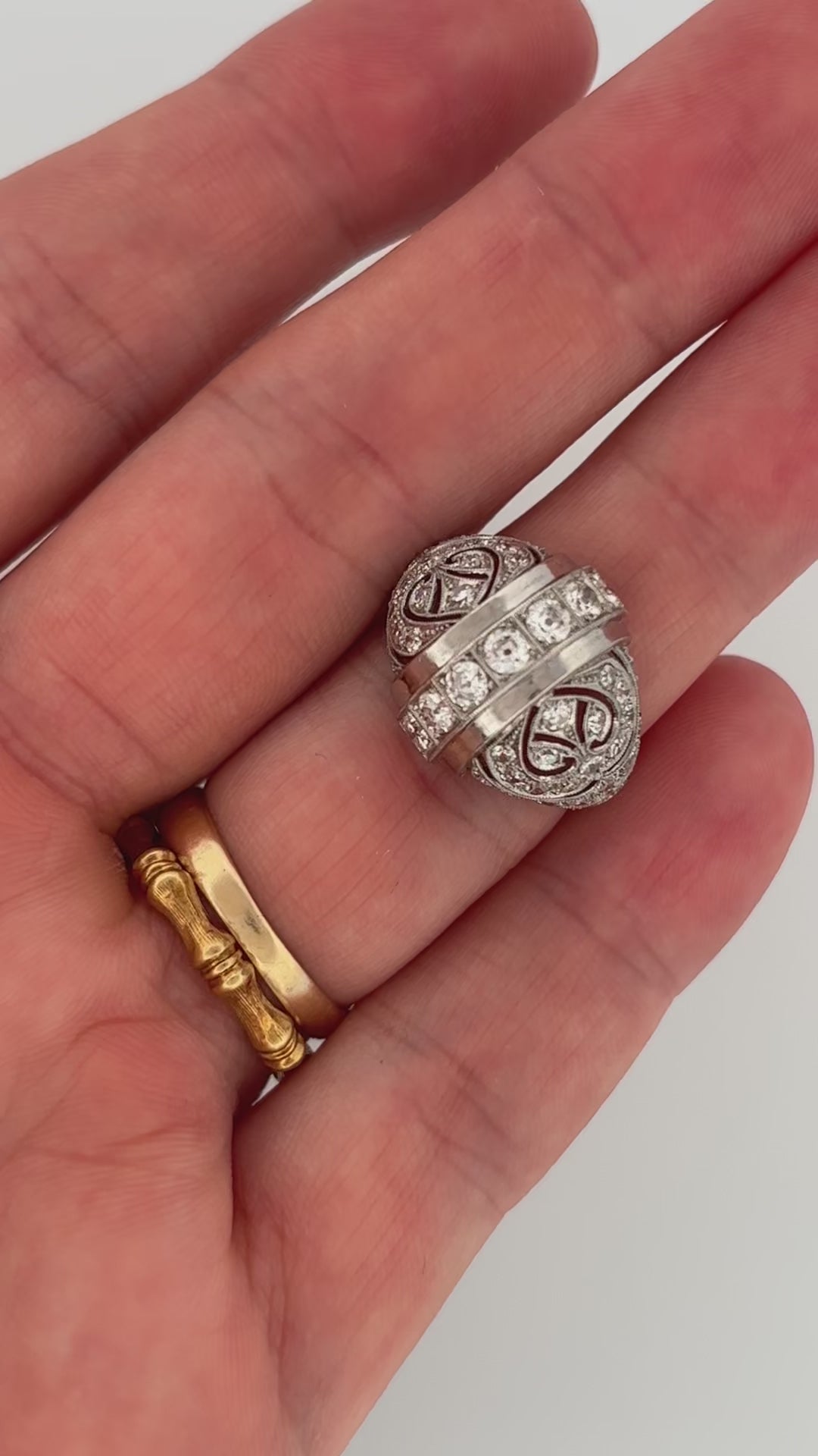 Diamond Art Deco Dome Ring Platinum