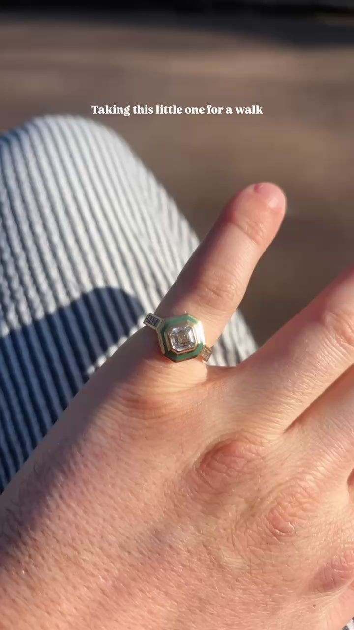 1.8ct Asscher Cut Diamond & Green Enamel Ring