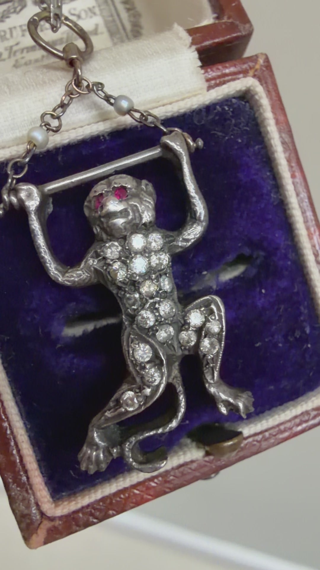 Antique Diamond and Ruby Monkey Pendant with chain