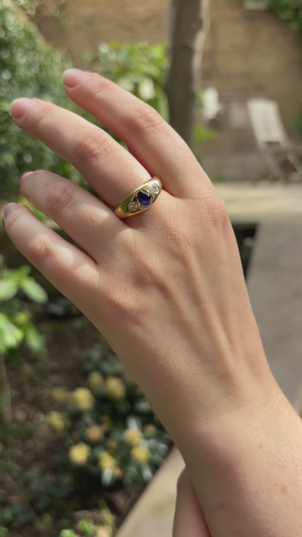 Vintage Sugarloaf Sapphire and Diamond Ring