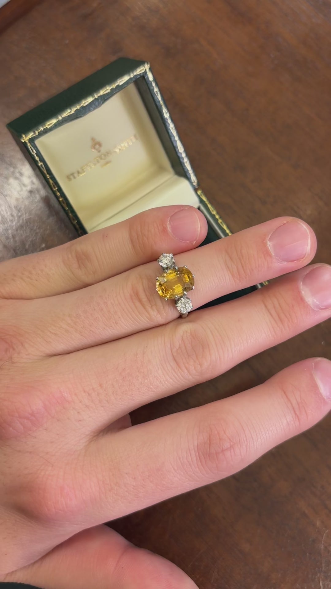 4ct Yellow-Orange Sapphire & Diamond Trilogy Ring