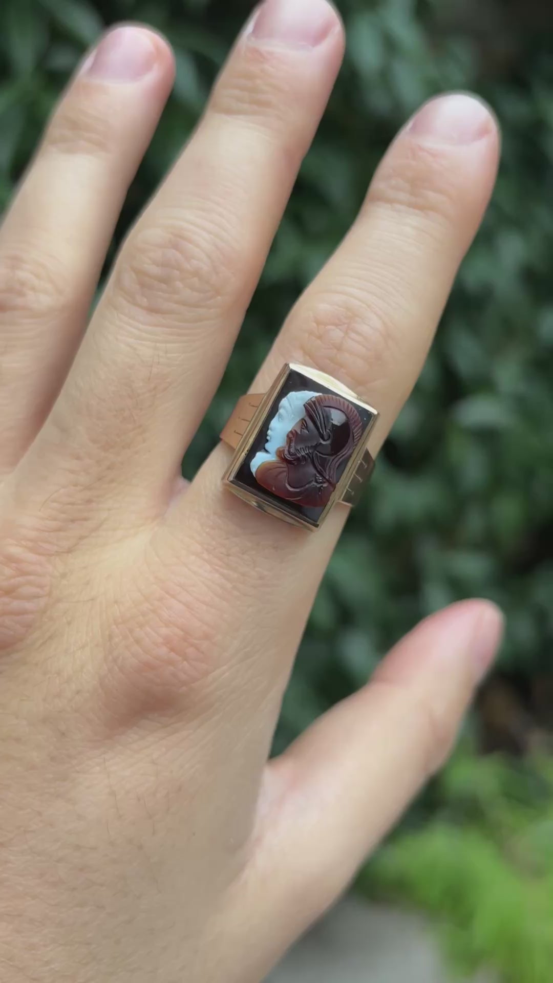 Hadrian and Antinous Vintage Banded Agate Cameo Ring