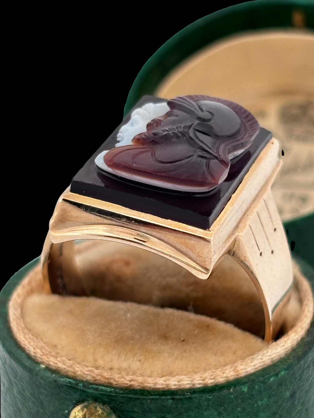 Hadrian and Antinous Vintage Banded Agate Cameo Ring
