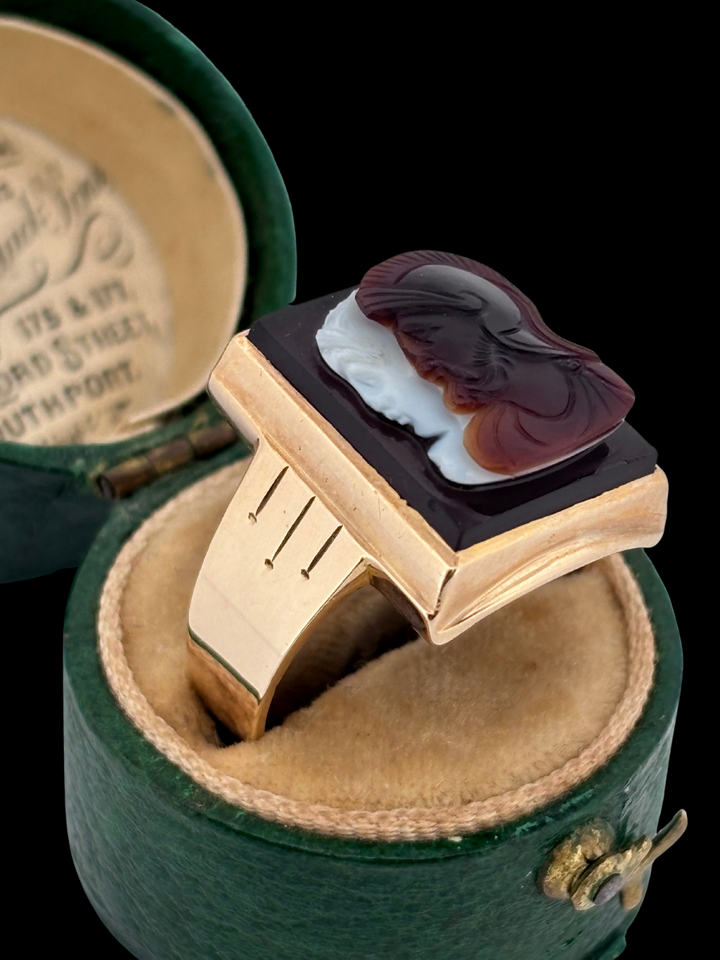 Hadrian and Antinous Vintage Banded Agate Cameo Ring